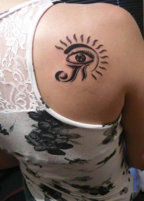 Awesome Horus Eye Tattoo On Right Back Shoulder